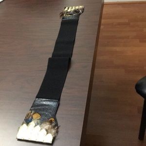 Black stretchy feather gold colored belt